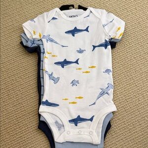 Carter's White One-Piece with Blue Sharks & Yellow Fish